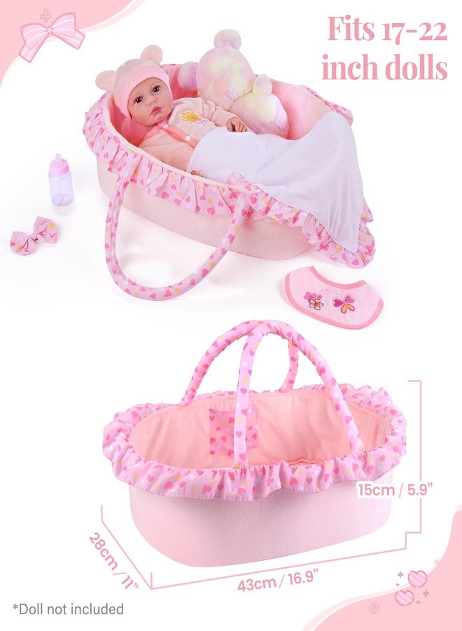 BABESIDE 8 Pcs Reborn Baby Doll Clothes with Bassinet for 17-22 Inch Babydolls, Reborn Baby Doll Accessories and Baby Dolls Clothes fit Newborn Baby Dolls Girl, Pink - Image 3
